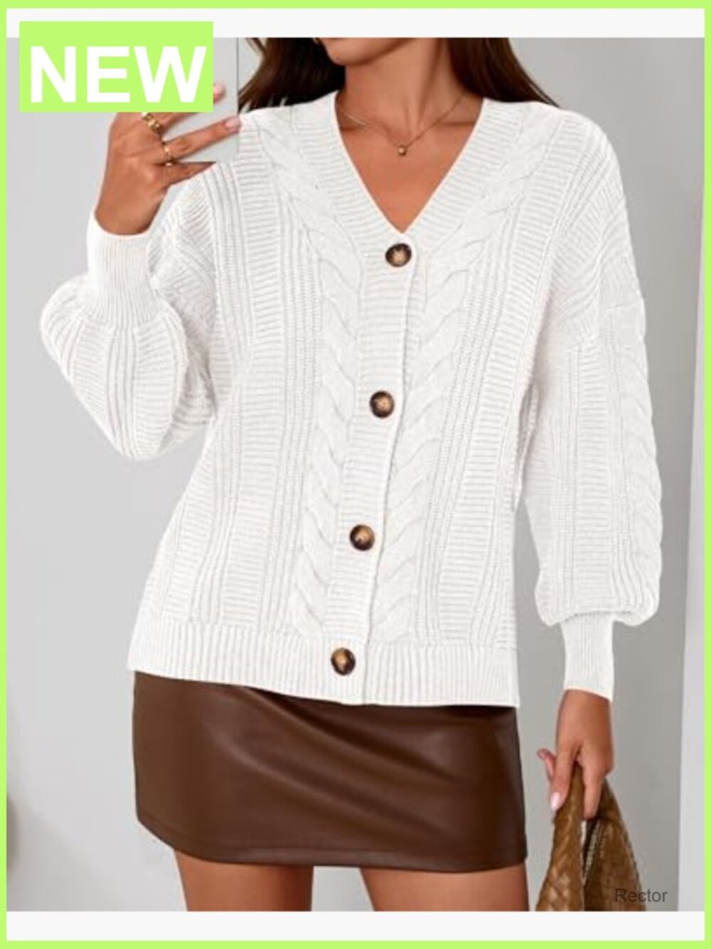 Chunky Cable Knit V-Neck Cardigan Sweater Button Up Long Sleeve - Picture 2 of 7
